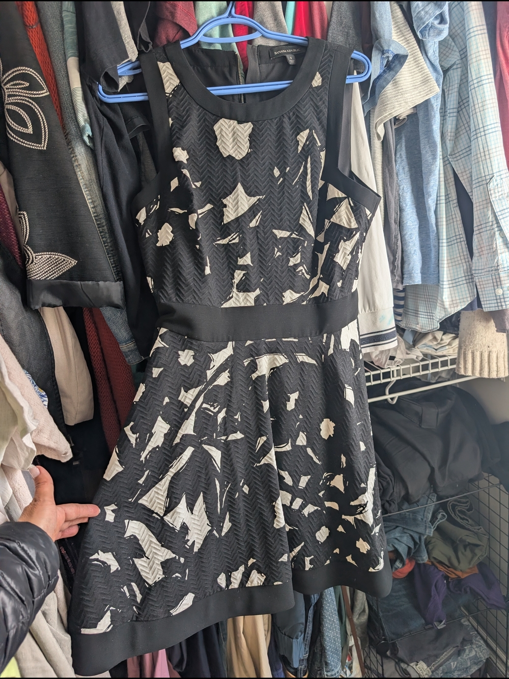 Banana Republic Black and Cream Floral Fit-and-Flare Dress